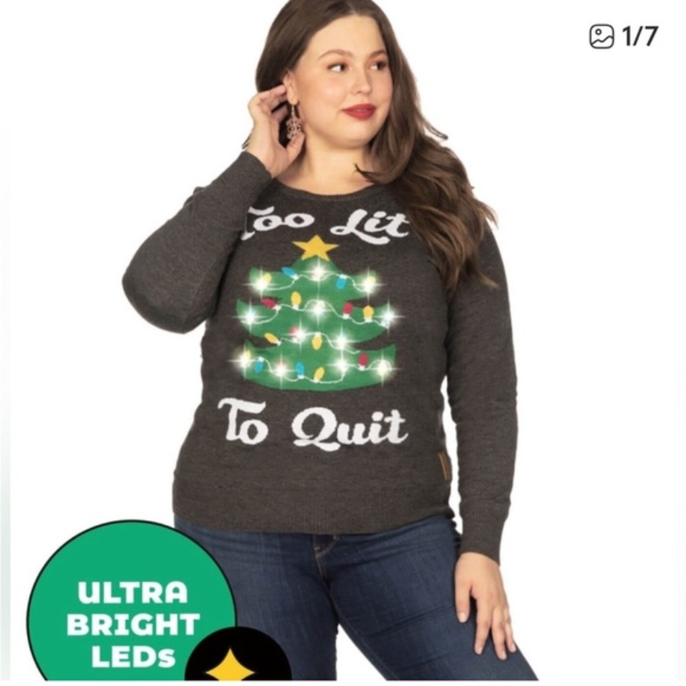 SALE🎅🏼 ▶️ Tipsy Elves ◀️ Too Lit to Quit Light Up Ugly Christmas Sweater size L